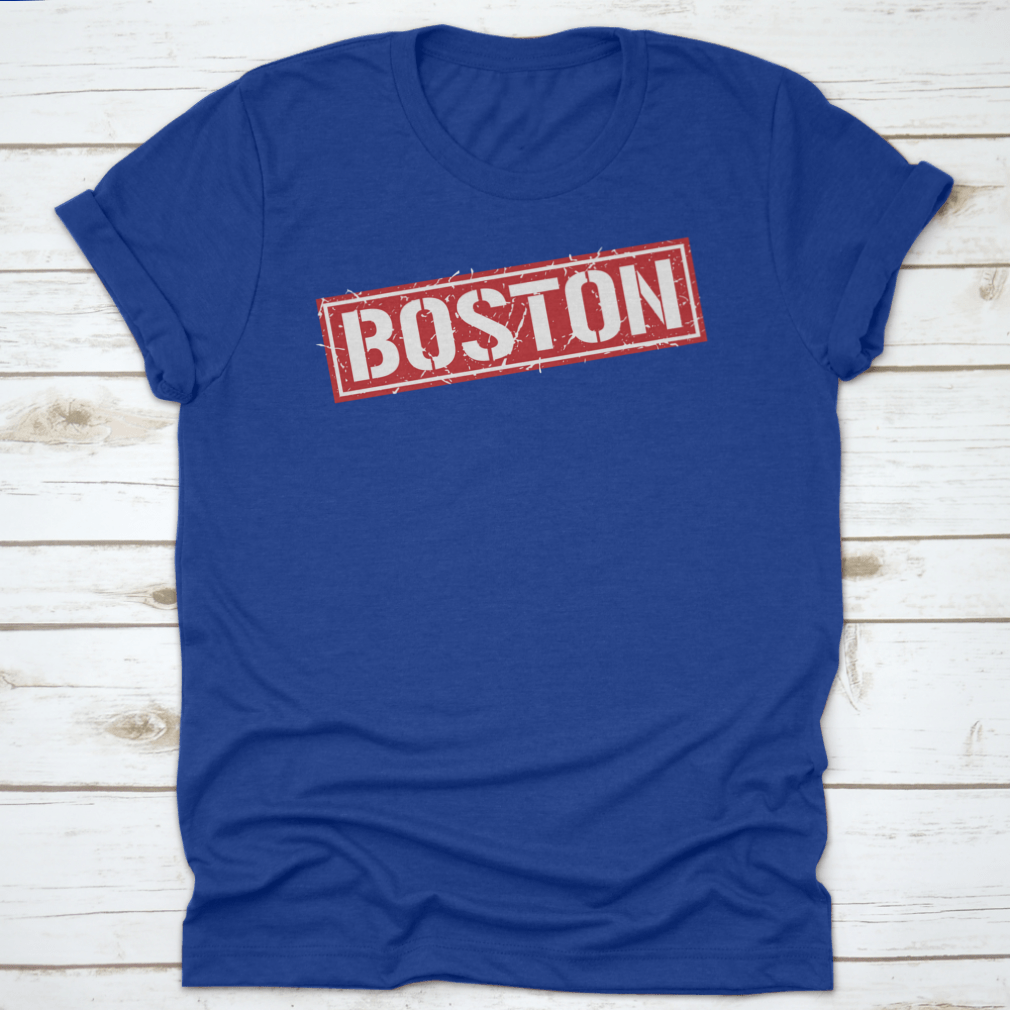 Boston Grunge Vintage Square Stamp T-Shirt featuring a unique design, made from 100% cotton for comfort and durability.