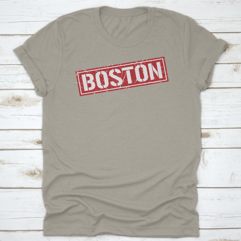 Boston Grunge Vintage Square Stamp T-Shirt featuring a unique design, made from 100% cotton for comfort and durability.