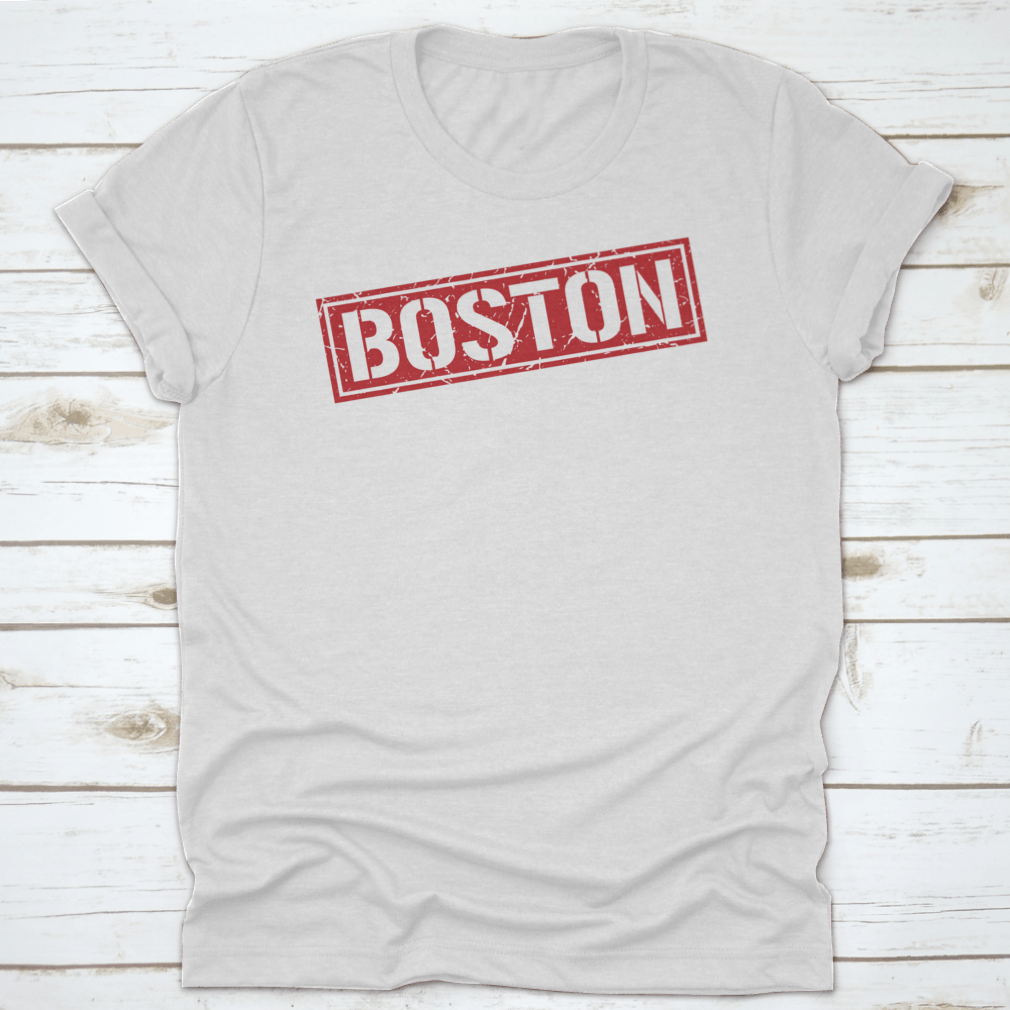Boston Grunge Vintage Square Stamp T-Shirt featuring a unique design, made from 100% cotton for comfort and durability.