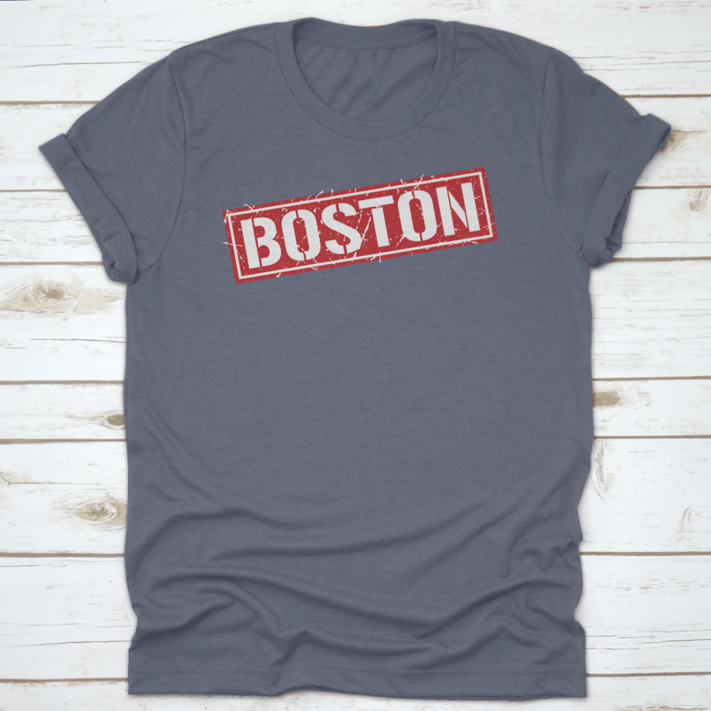 Boston Grunge Vintage Square Stamp T-Shirt featuring a unique design, made from 100% cotton for comfort and durability.