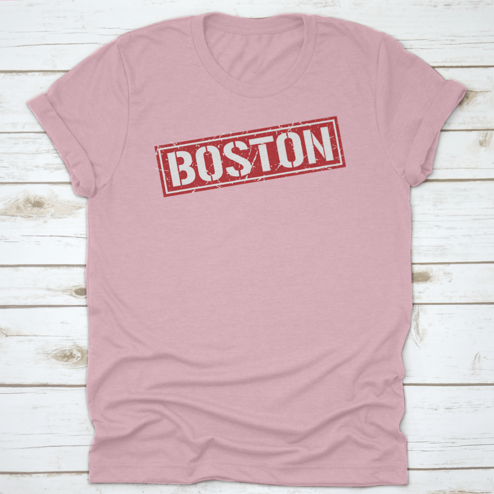 Boston Grunge Vintage Square Stamp T-Shirt featuring a unique design, made from 100% cotton for comfort and durability.