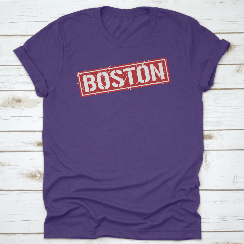 Boston Grunge Vintage Square Stamp T-Shirt featuring a unique design, made from 100% cotton for comfort and durability.