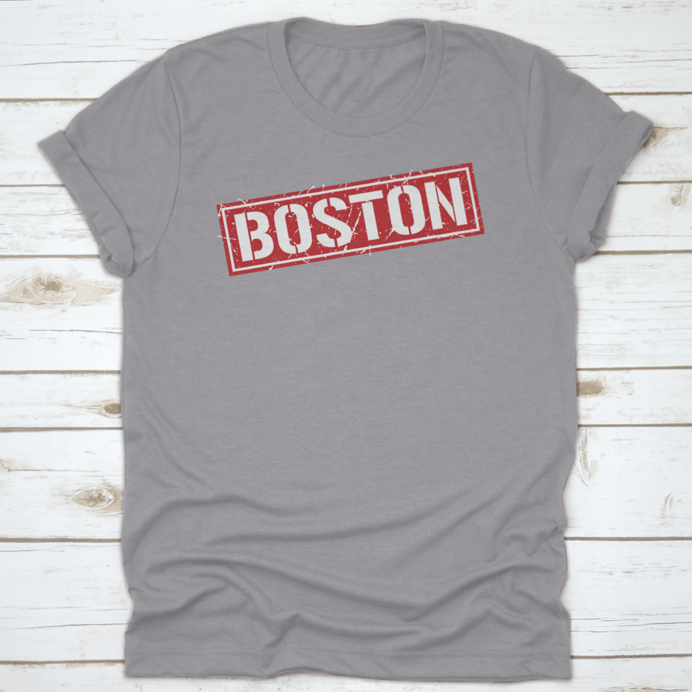 Boston Grunge Vintage Square Stamp T-Shirt featuring a unique design, made from 100% cotton for comfort and durability.