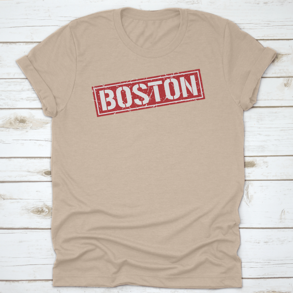 Boston Grunge Vintage Square Stamp T-Shirt featuring a unique design, made from 100% cotton for comfort and durability.