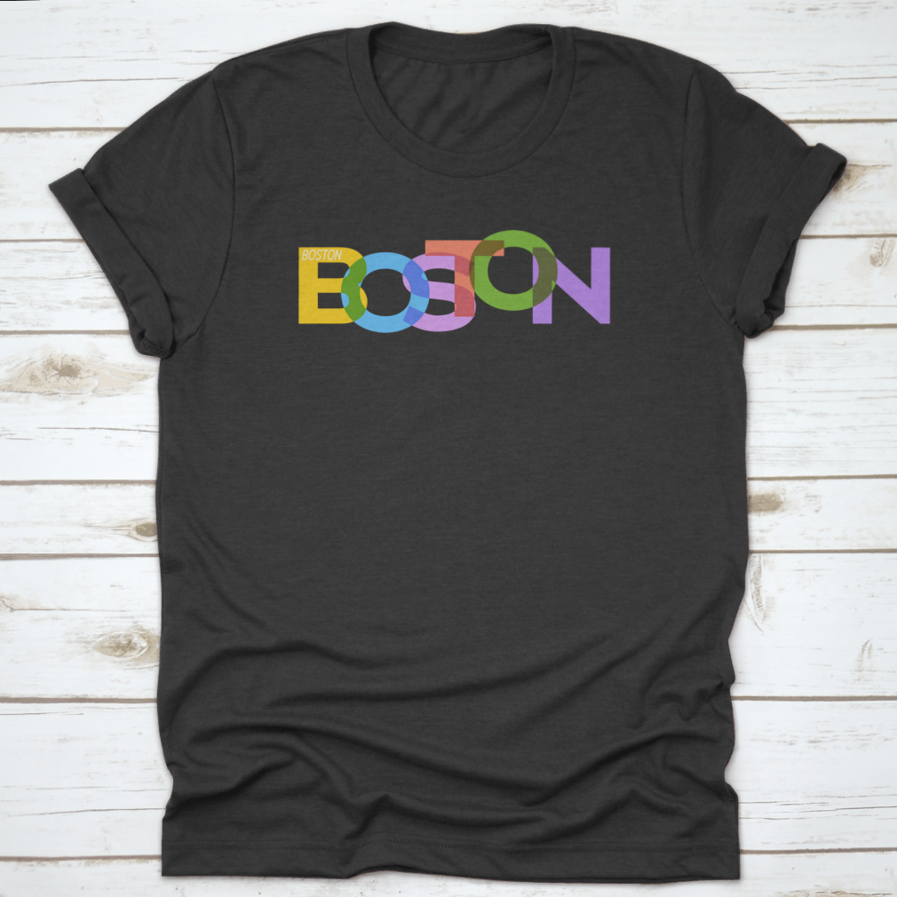 Boston lettering design on a classic white cotton t-shirt, showcasing a stylish and comfortable fit.