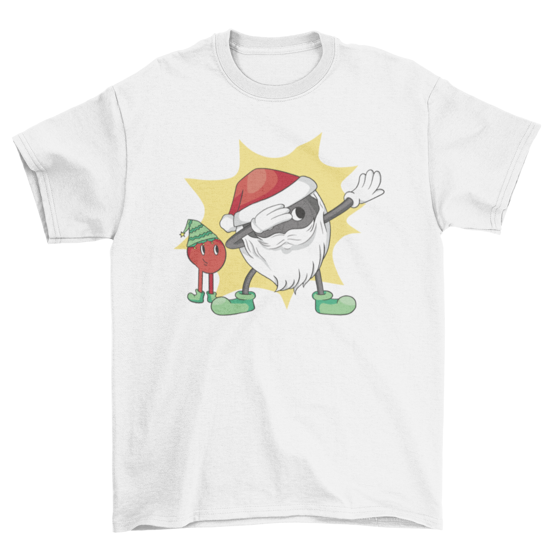 A festive Christmas t-shirt featuring two playful Boule ball characters, perfect for holiday celebrations.