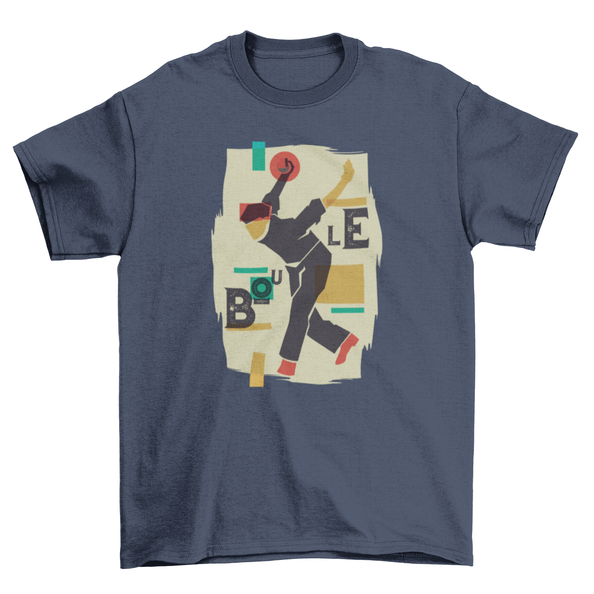 Boule player t-shirt featuring an abstract illustration of a man playing boule, showcasing a stylish design.