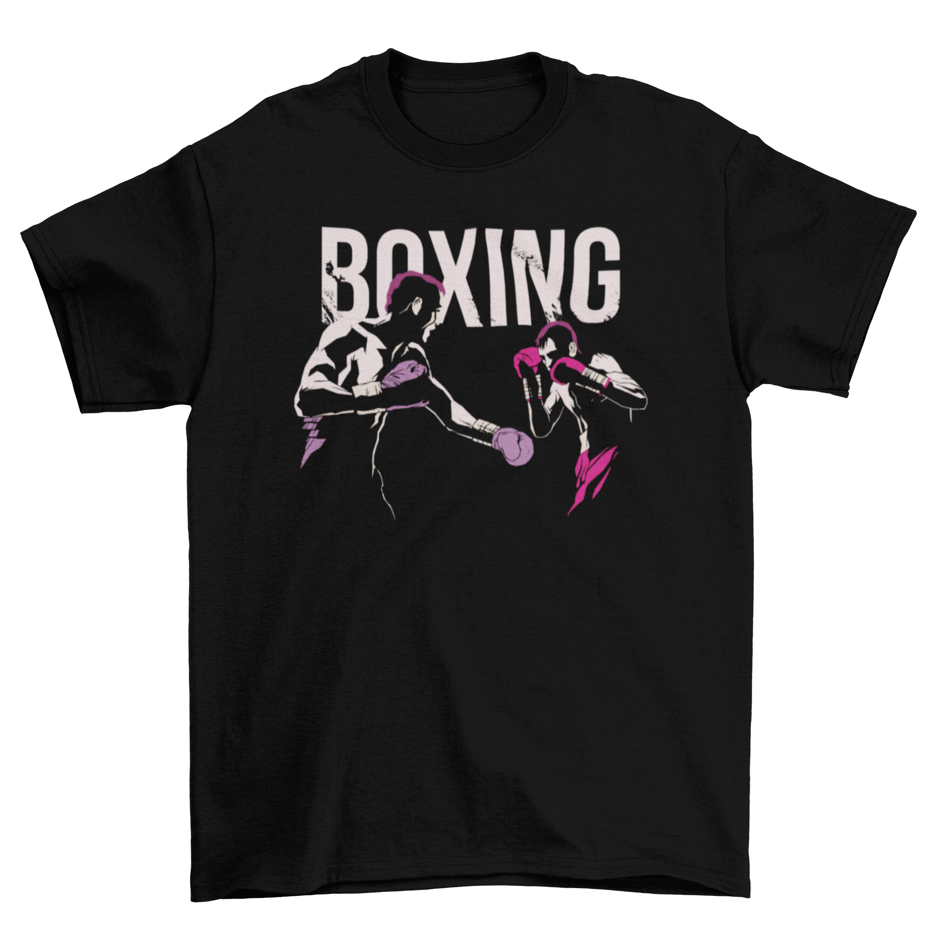 Boxing Grunge Fighters T-shirt featuring the word 'BOXING' and two illustrated fighters in a grunge style.