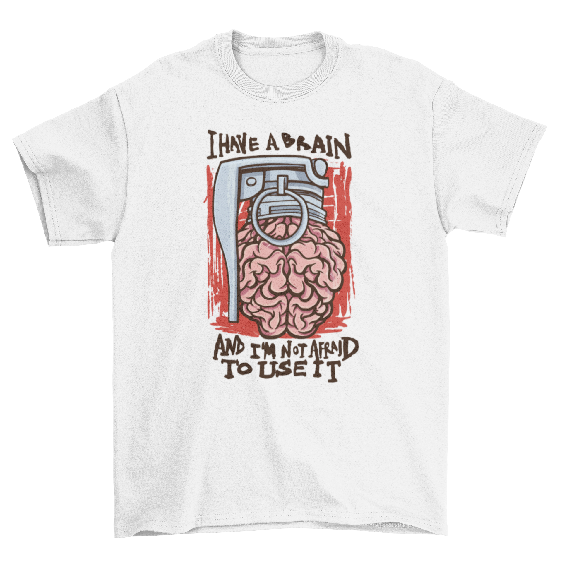 Brain Grenade Parody Quote T-Shirt featuring a brain and grenade design, perfect for humor lovers.