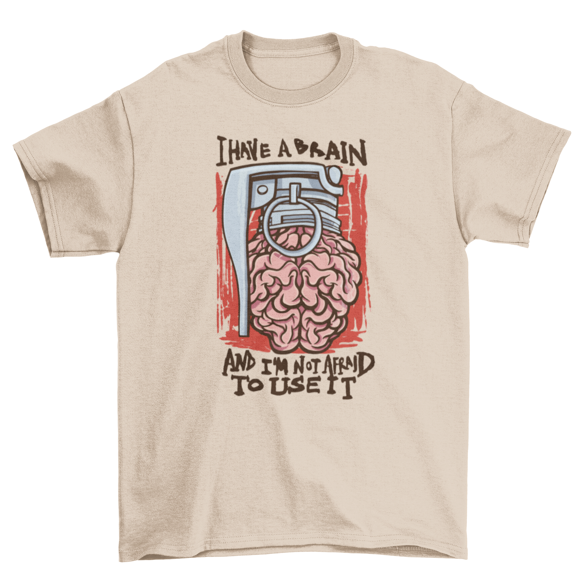 Brain Grenade Parody Quote T-Shirt featuring a brain and grenade design, perfect for humor lovers.