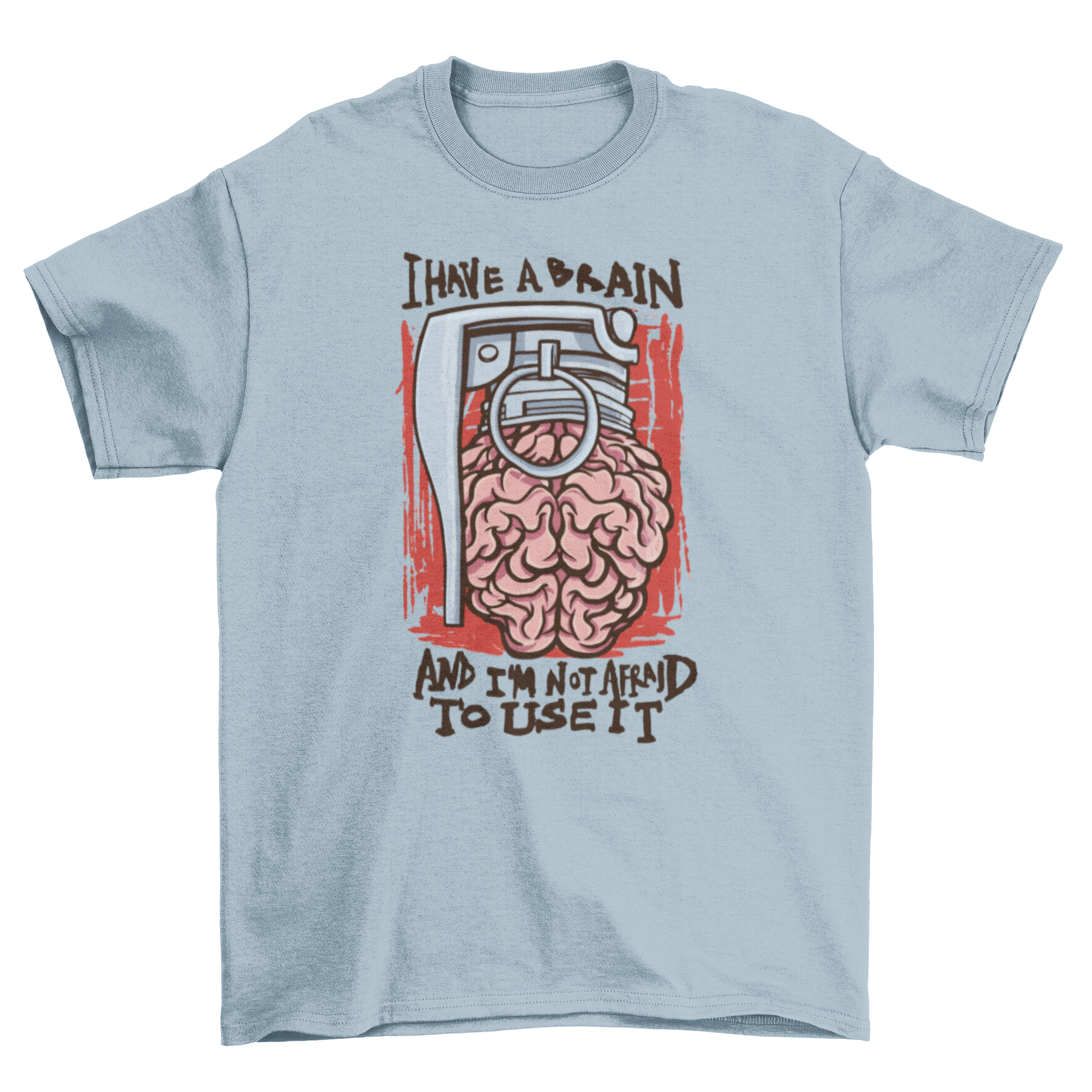Brain Grenade Parody Quote T-Shirt featuring a brain and grenade design, perfect for humor lovers.