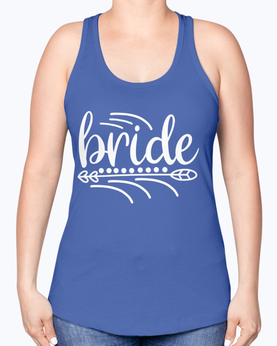 Bride Racerback Tank top in white, featuring a stylish design perfect for bridal parties and wedding celebrations.