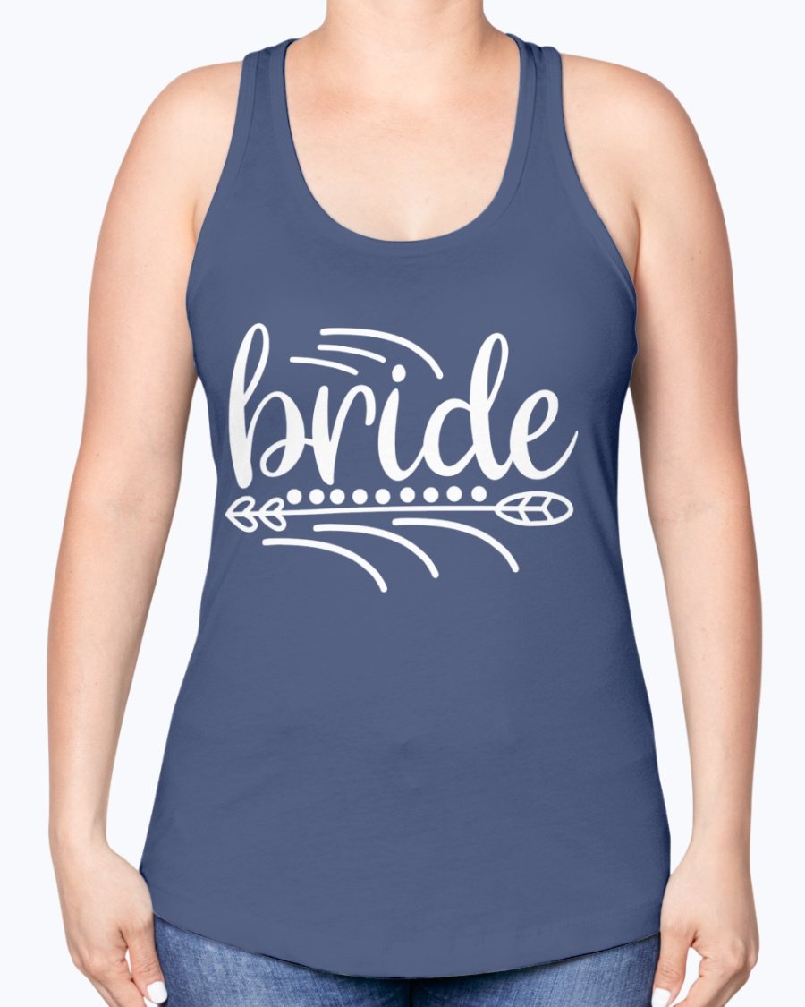Bride Racerback Tank top in white, featuring a stylish design perfect for bridal parties and wedding celebrations.