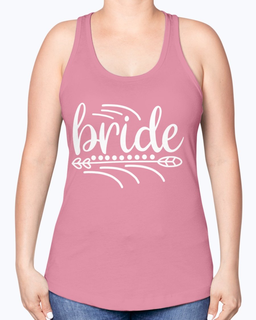 Bride Racerback Tank top in white, featuring a stylish design perfect for bridal parties and wedding celebrations.