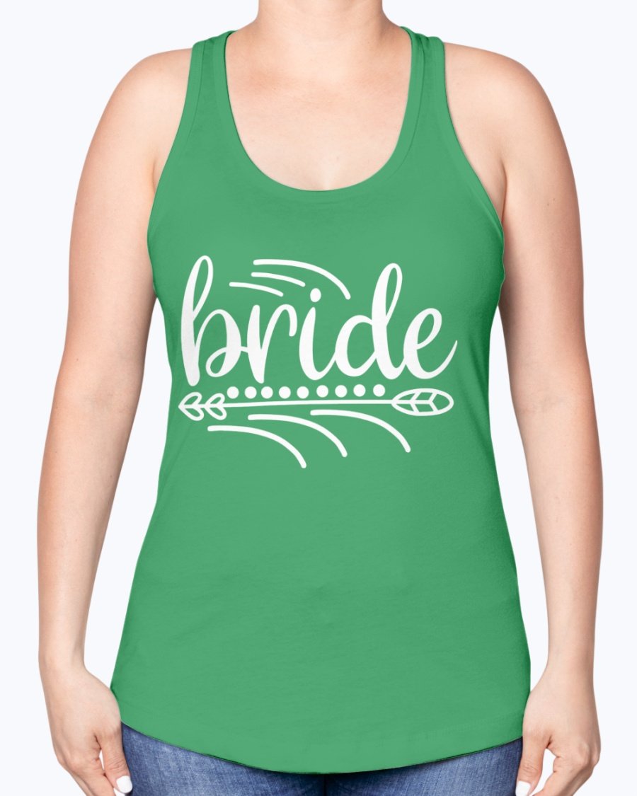 Bride Racerback Tank top in white, featuring a stylish design perfect for bridal parties and wedding celebrations.