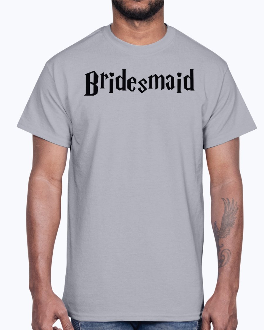 Bridesmaid Cotton Tee in various sizes and colors, showcasing its unisex design and comfortable fit.
