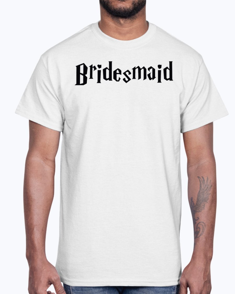 Bridesmaid Cotton Tee in various sizes and colors, showcasing its unisex design and comfortable fit.