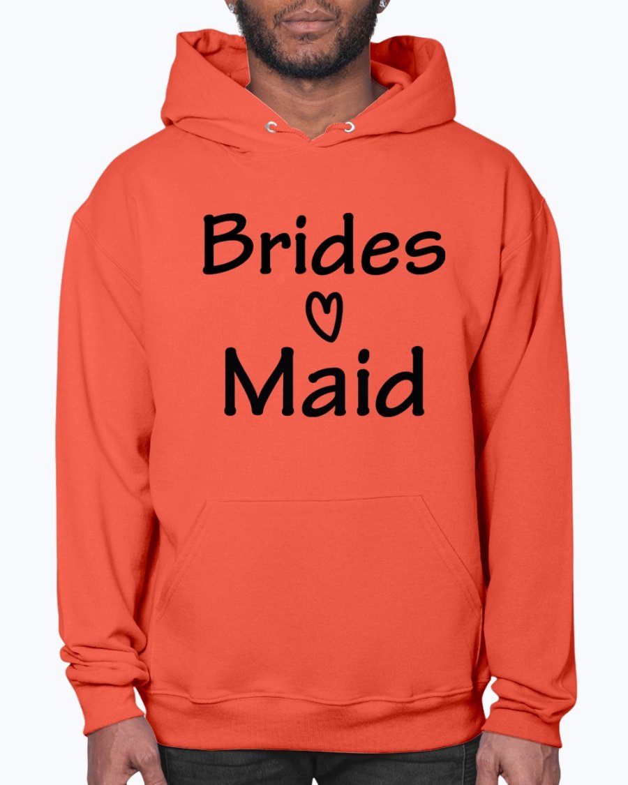Bridesmaid hoodie featuring a unisex design, soft fleece material, and front pouch pocket, perfect for bridal parties and weddings.