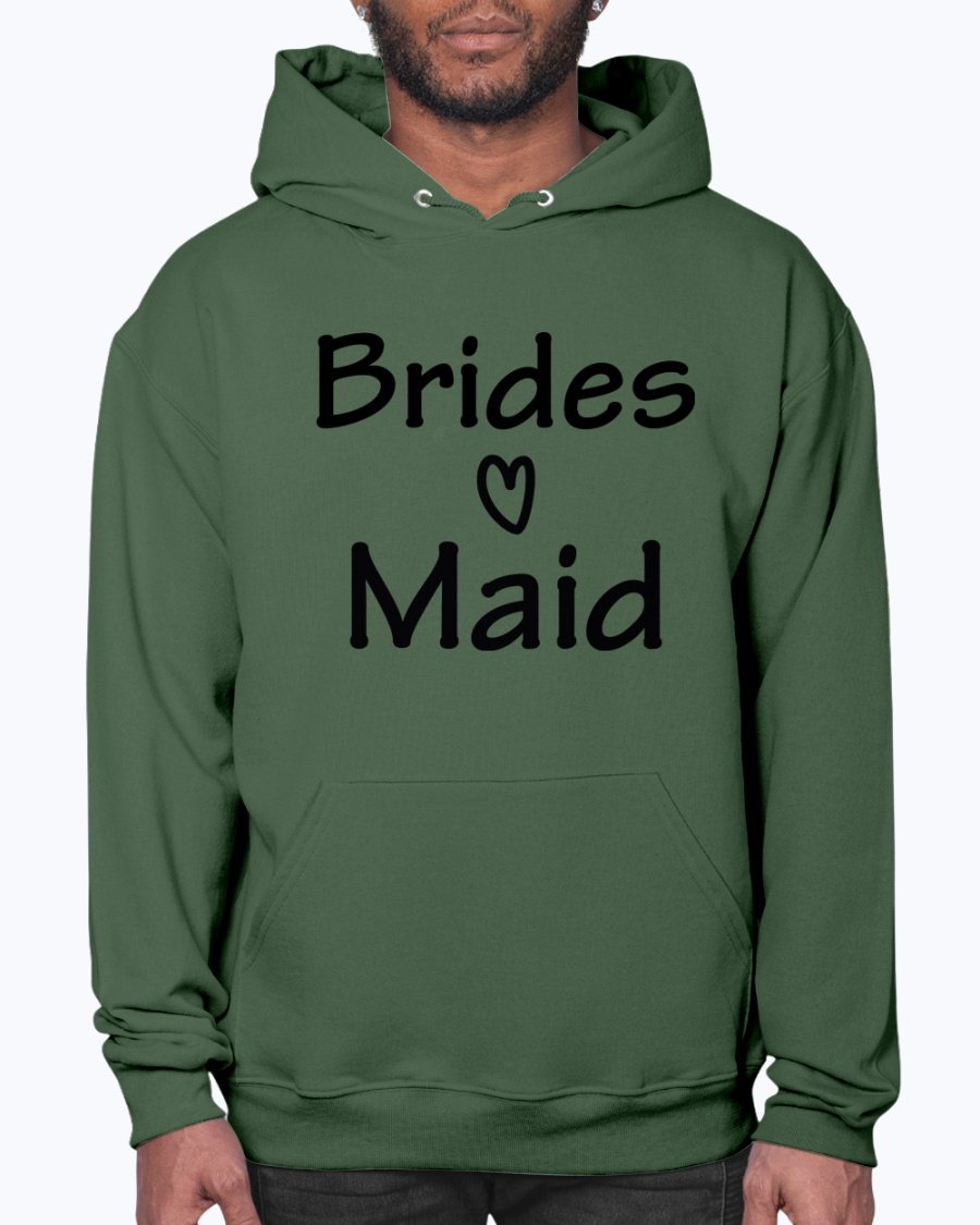 Bridesmaid hoodie featuring a unisex design, soft fleece material, and front pouch pocket, perfect for bridal parties and weddings.