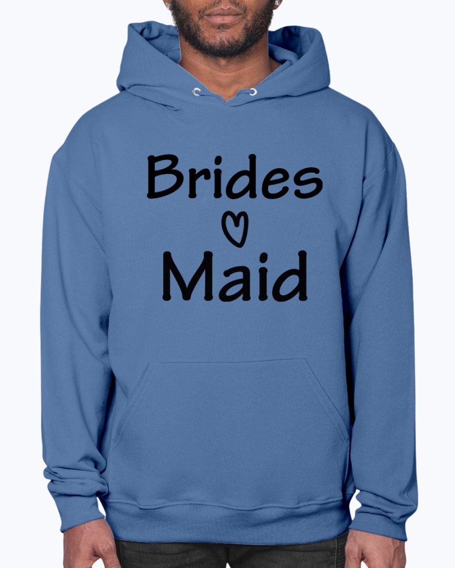 Bridesmaid hoodie featuring a unisex design, soft fleece material, and front pouch pocket, perfect for bridal parties and weddings.