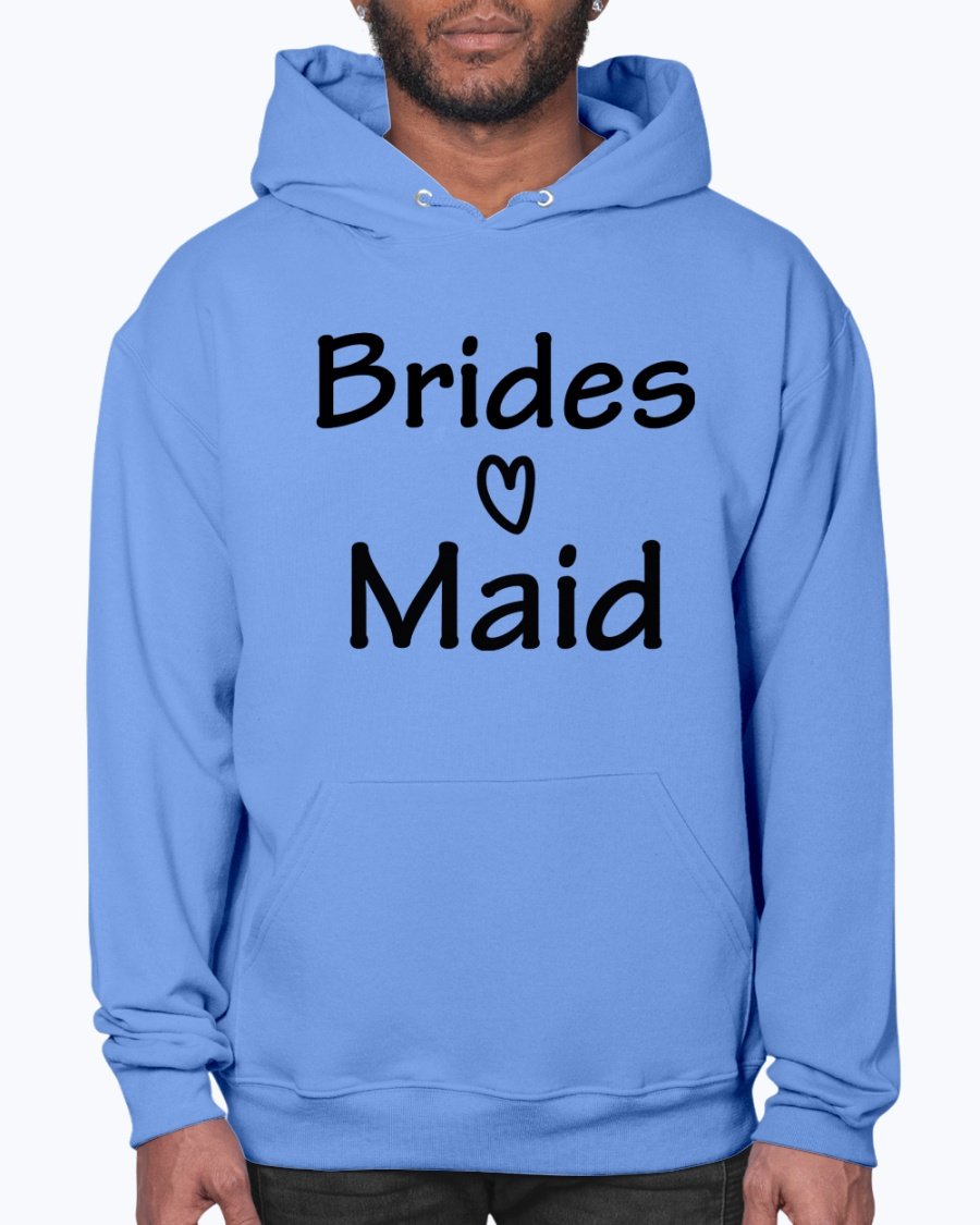 Bridesmaid hoodie featuring a unisex design, soft fleece material, and front pouch pocket, perfect for bridal parties and weddings.