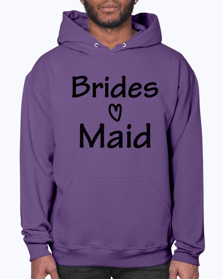 Bridesmaid hoodie featuring a unisex design, soft fleece material, and front pouch pocket, perfect for bridal parties and weddings.