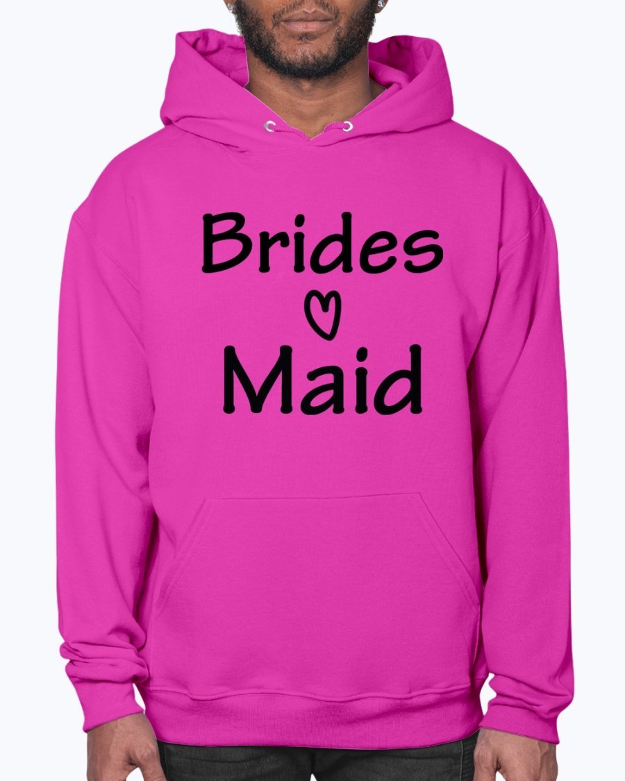Bridesmaid hoodie featuring a unisex design, soft fleece material, and front pouch pocket, perfect for bridal parties and weddings.