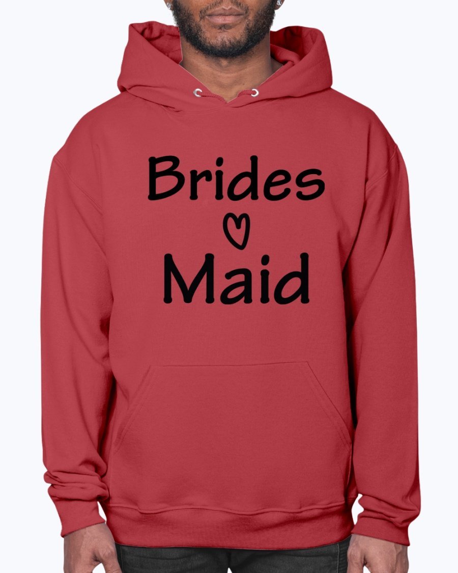 Bridesmaid hoodie featuring a unisex design, soft fleece material, and front pouch pocket, perfect for bridal parties and weddings.