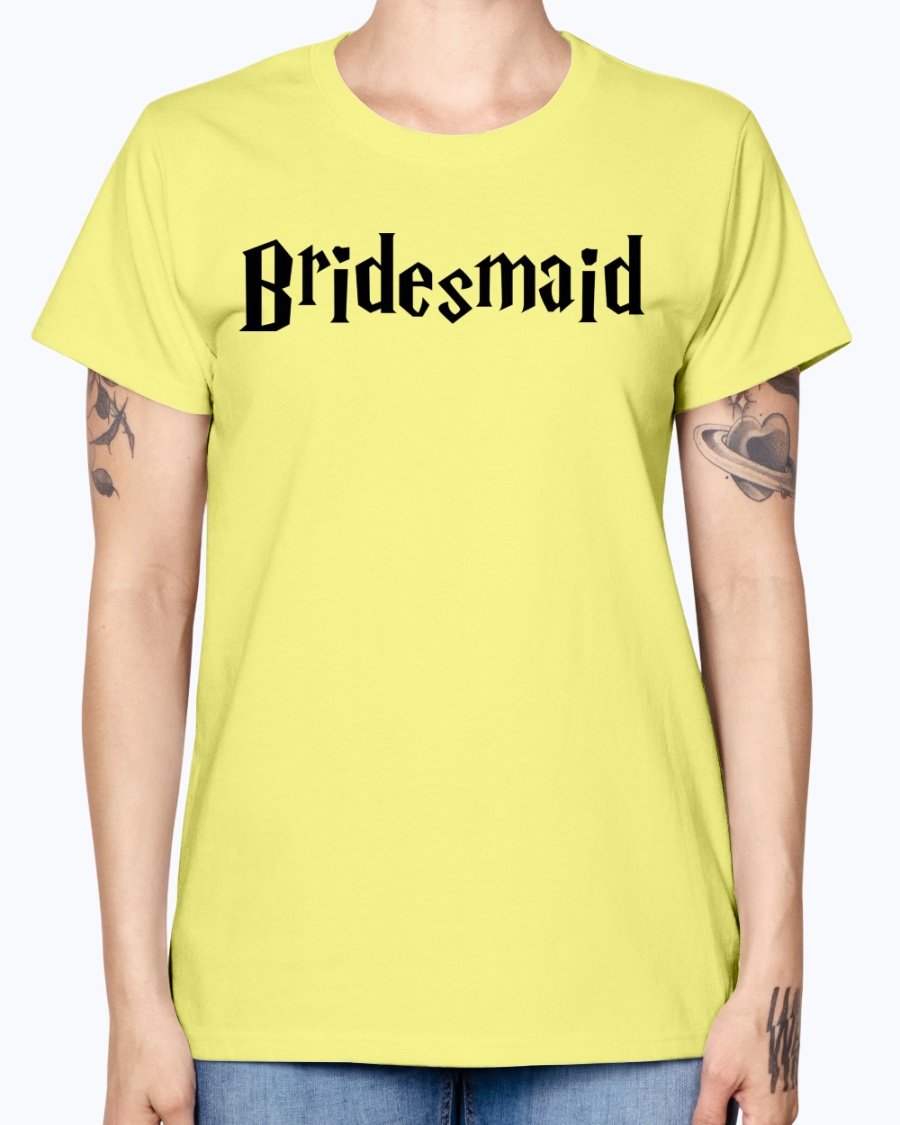 Bridesmaid Missy T-Shirt in various colors, showcasing soft cotton fabric and stylish design with cap sleeves.