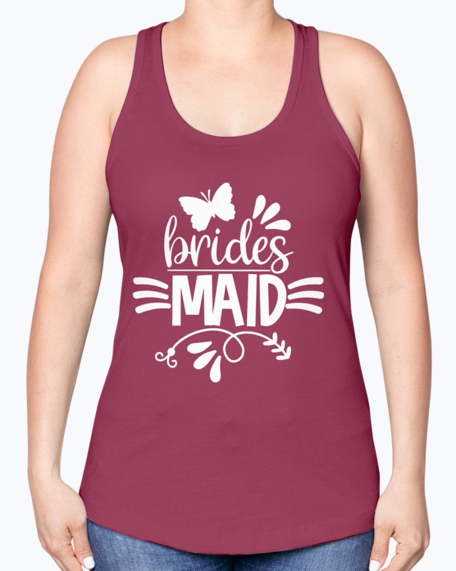 Bridesmaid Racerback Tank in soft cotton blend, perfect for wedding celebrations, featuring a stylish design and comfortable fit.