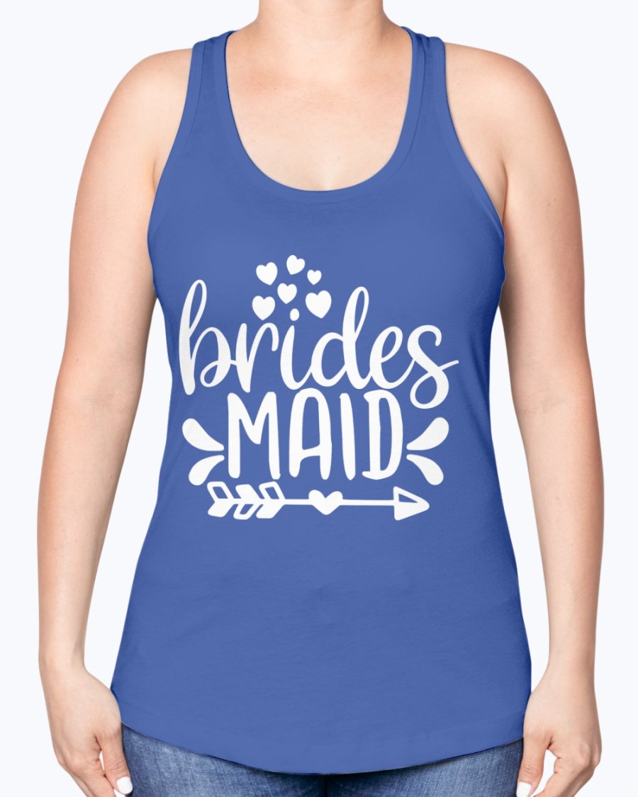 Bridesmaid Racerback Tank in soft cotton blend, perfect for bridal parties and wedding events, featuring a stylish design and comfortable fit.