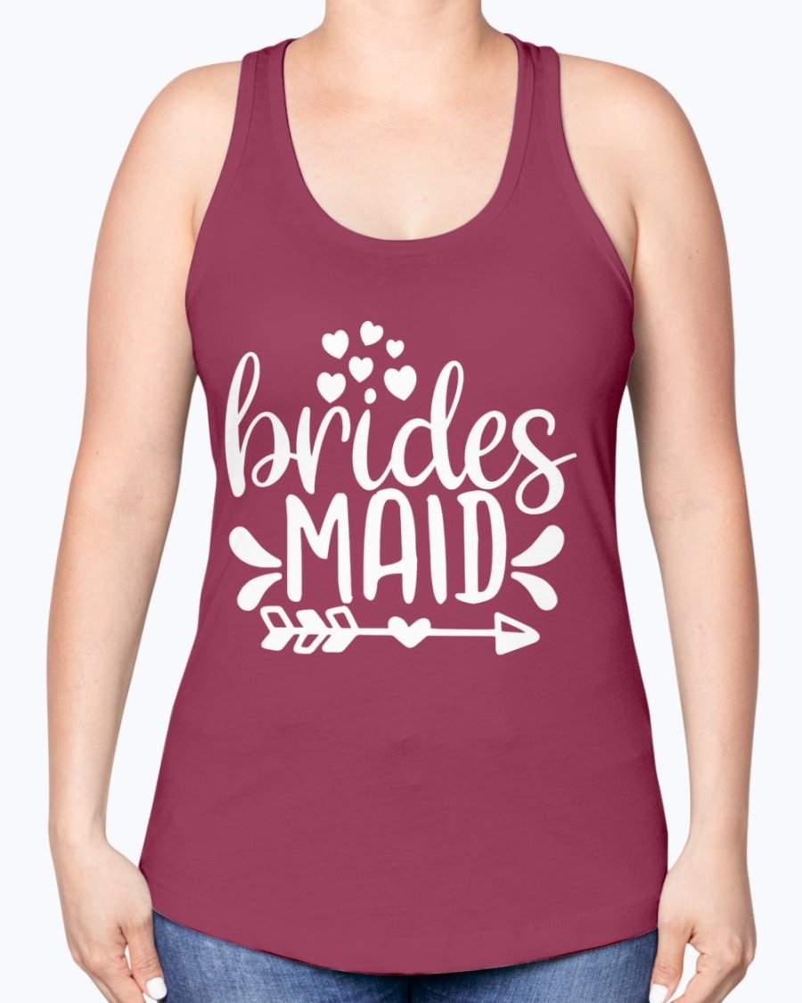 Bridesmaid Racerback Tank in soft cotton blend, perfect for bridal parties and wedding events, featuring a stylish design and comfortable fit.