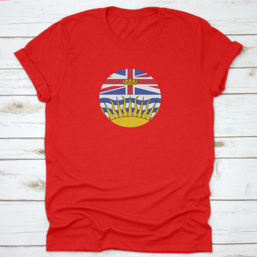 British Columbia Canada Round Flag featuring vibrant colors and iconic symbols, made from 100% cotton for comfort.