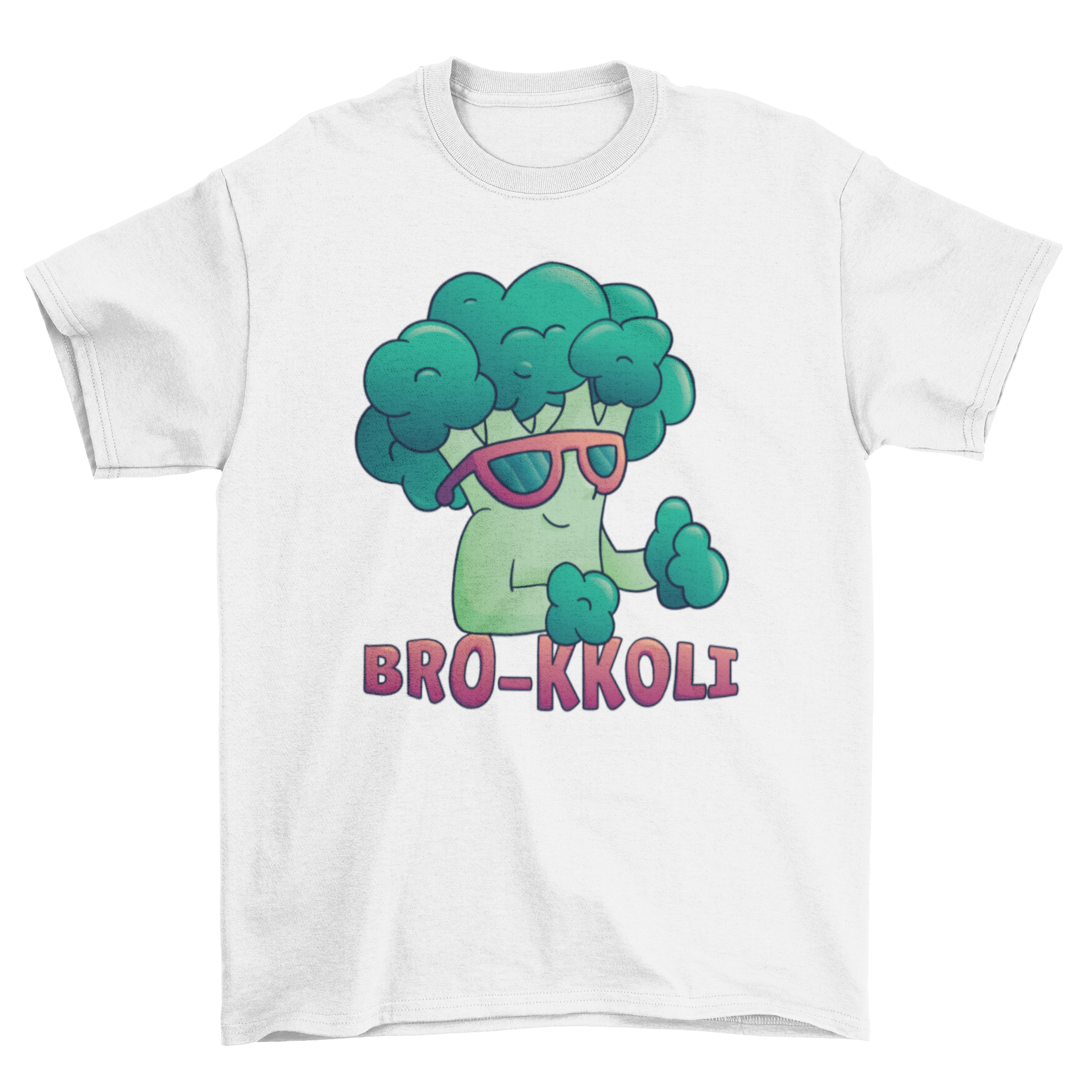 A humorous T-shirt featuring a cool broccoli character and the text 'BRO-KKOLI', perfect for casual wear.