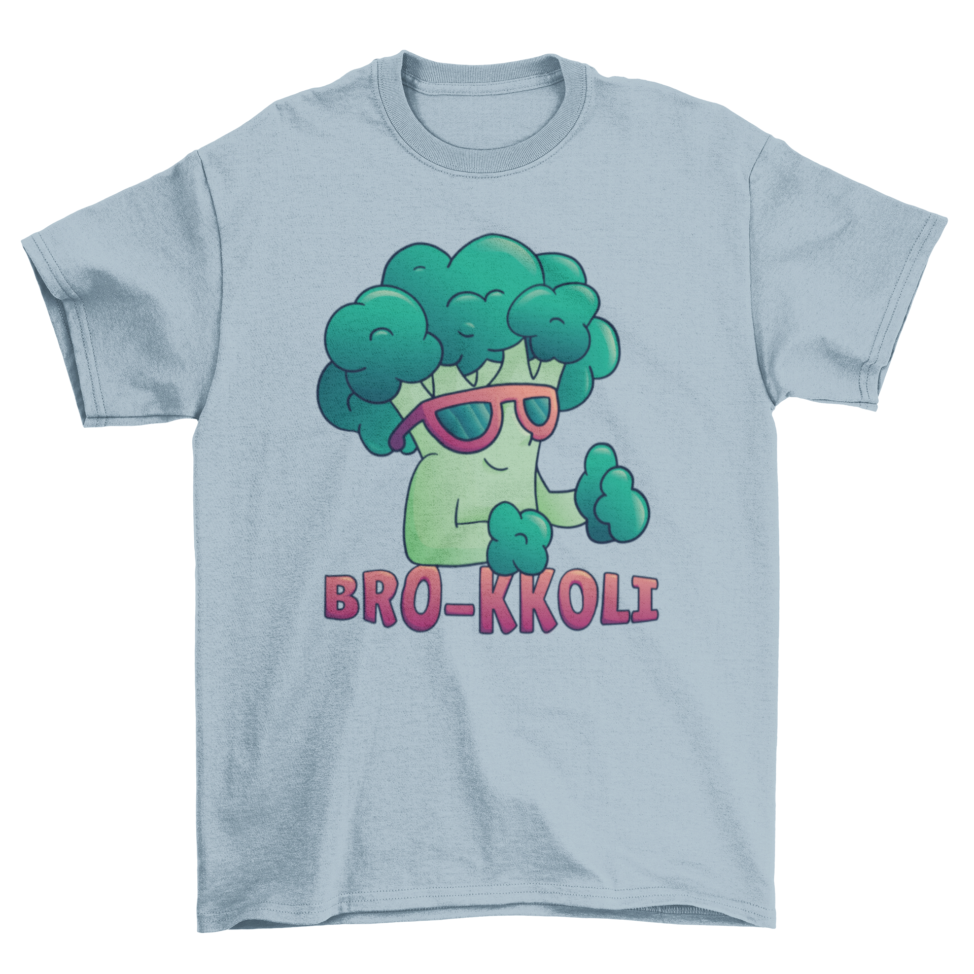 A humorous T-shirt featuring a cool broccoli character and the text 'BRO-KKOLI', perfect for casual wear.