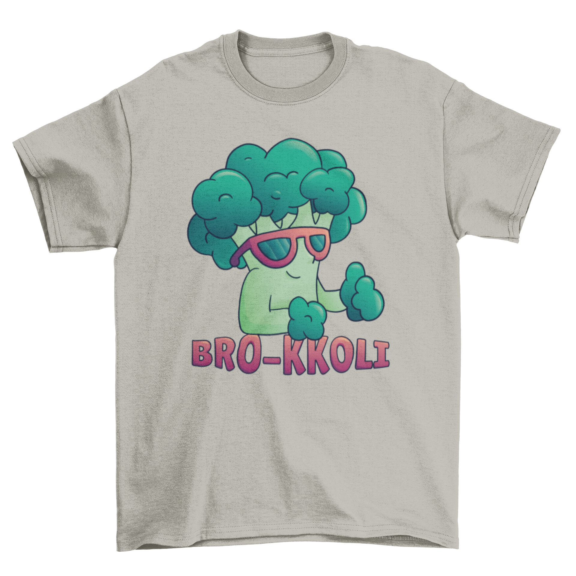 A humorous T-shirt featuring a cool broccoli character and the text 'BRO-KKOLI', perfect for casual wear.