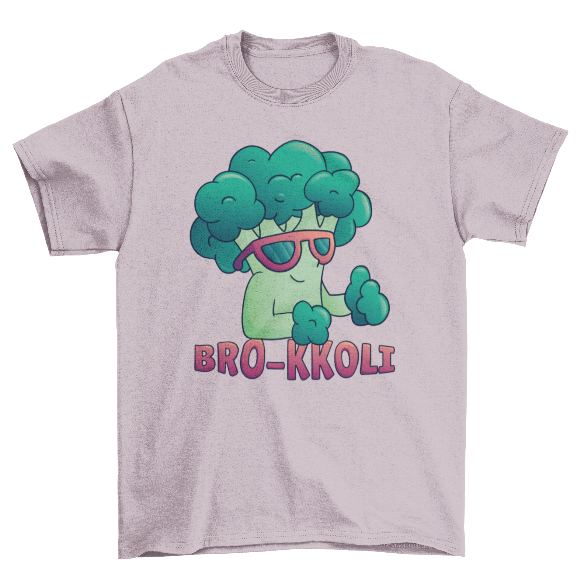 A humorous T-shirt featuring a cool broccoli character and the text 'BRO-KKOLI', perfect for casual wear.