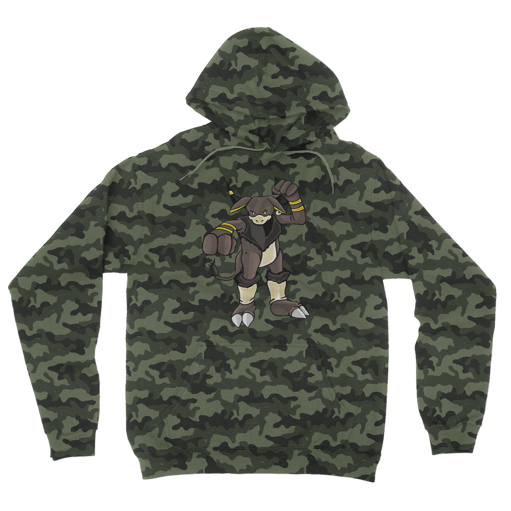 Brossox Camouflage Adult Hoodie featuring a classic camo print, double fabric hood, and kangaroo pouch pocket.