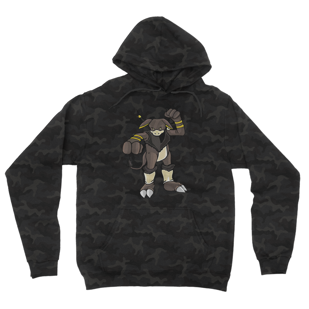 Brossox Camouflage Adult Hoodie featuring a classic camo print, double fabric hood, and kangaroo pouch pocket.