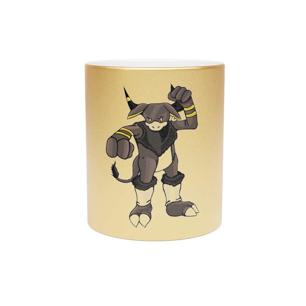 Brossox Metallic Mug in Silver and Gold with personalized designs, showcasing a sleek ceramic finish and comfortable C-handle.