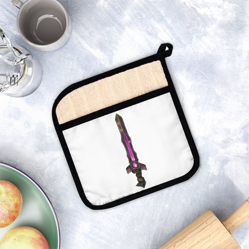 Brown and purple sword pot holder with pocket, featuring a stylish design and black cotton hanging loop.
