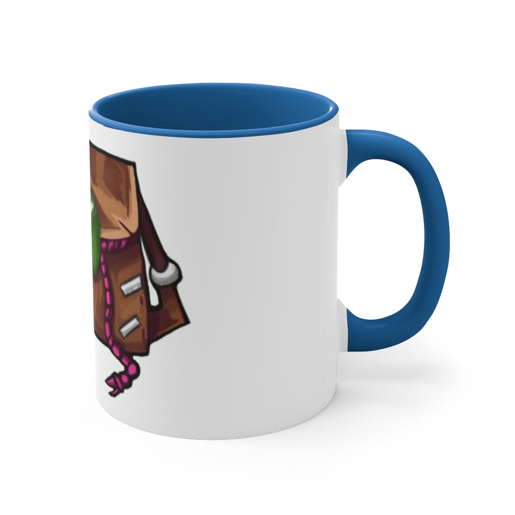 Brown Bag Accent Coffee Mug with two-tone design and C-handle, showcasing vibrant colored interior and handle against a white ceramic body.