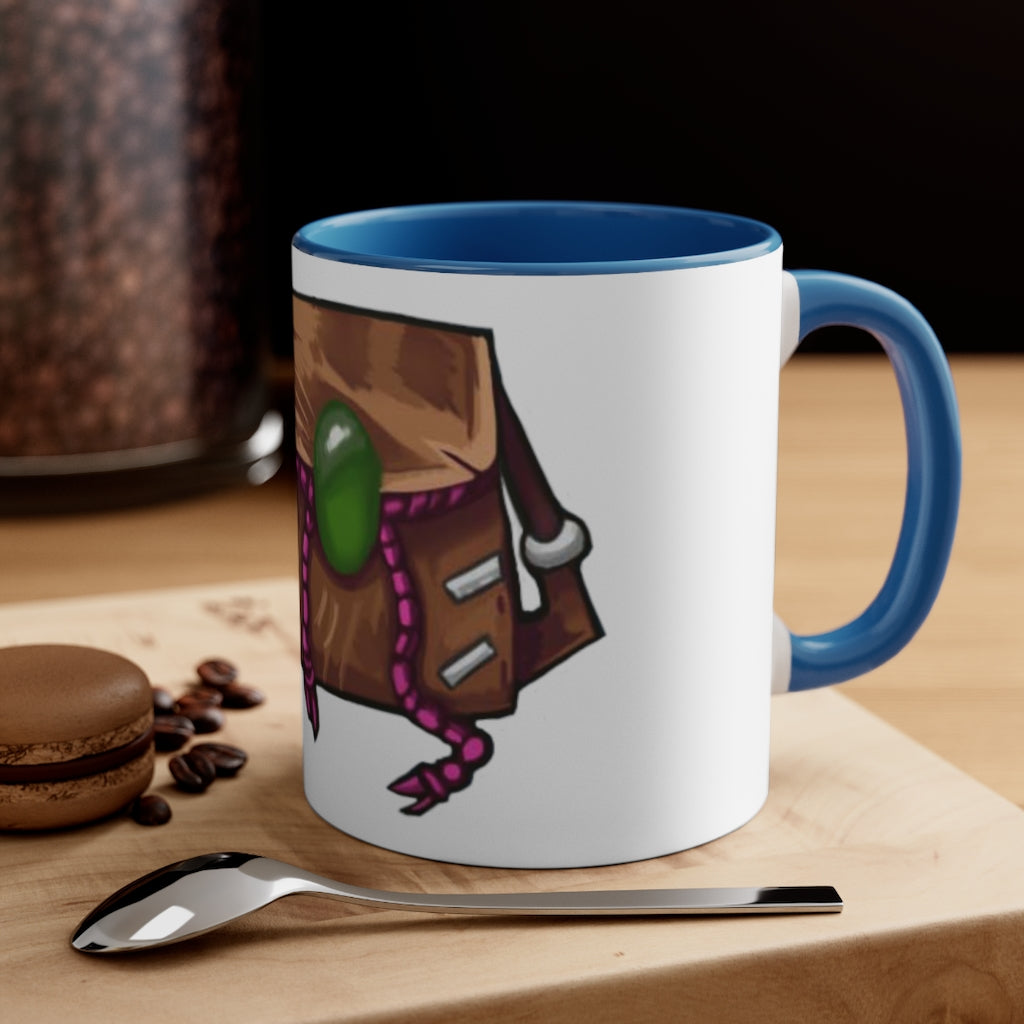 Brown Bag Accent Coffee Mug with two-tone design and C-handle, showcasing vibrant colored interior and handle against a white ceramic body.