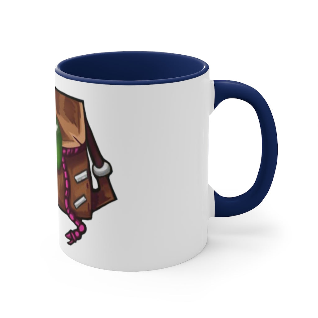 Brown Bag Accent Coffee Mug with two-tone design and C-handle, showcasing vibrant colored interior and handle against a white ceramic body.