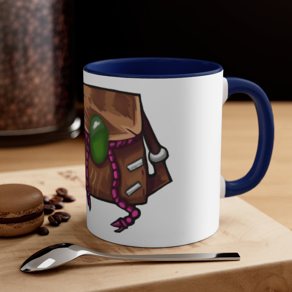 Brown Bag Accent Coffee Mug with two-tone design and C-handle, showcasing vibrant colored interior and handle against a white ceramic body.