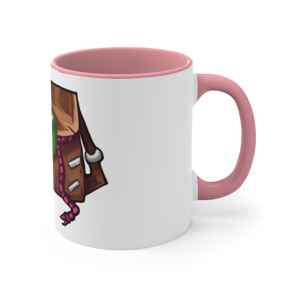 Brown Bag Accent Coffee Mug with two-tone design and C-handle, showcasing vibrant colored interior and handle against a white ceramic body.