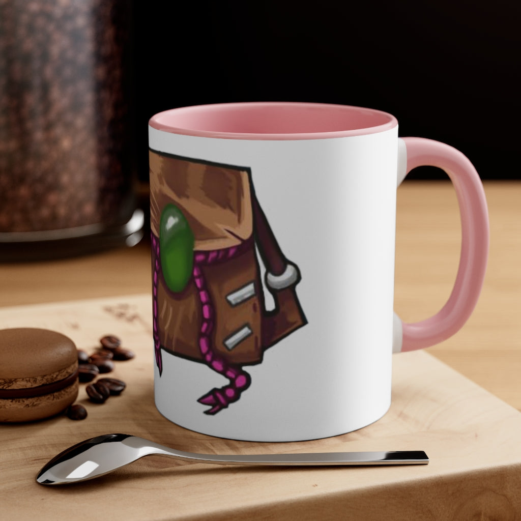Brown Bag Accent Coffee Mug with two-tone design and C-handle, showcasing vibrant colored interior and handle against a white ceramic body.