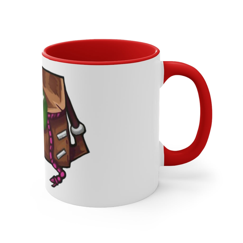 Brown Bag Accent Coffee Mug with two-tone design and C-handle, showcasing vibrant colored interior and handle against a white ceramic body.