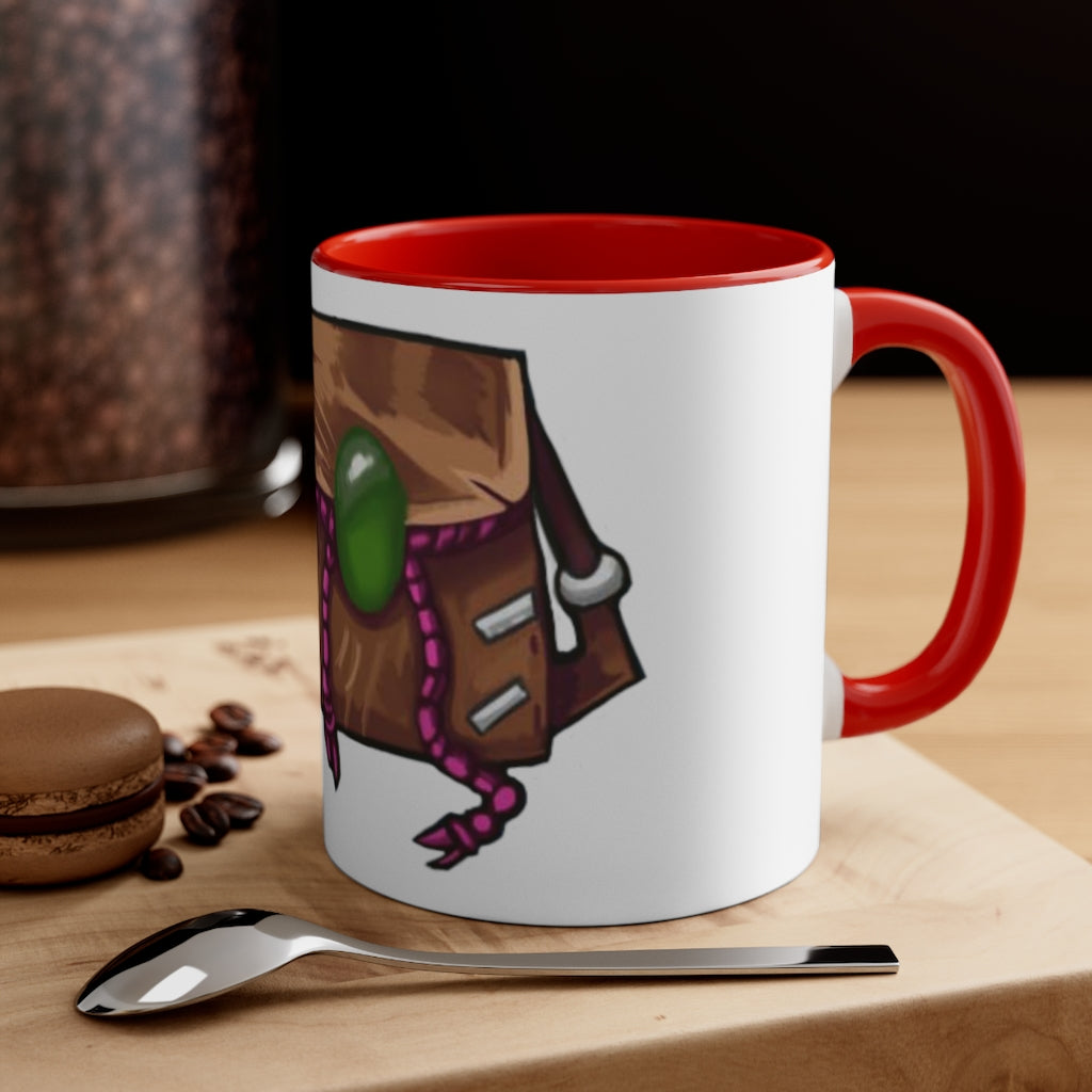 Brown Bag Accent Coffee Mug with two-tone design and C-handle, showcasing vibrant colored interior and handle against a white ceramic body.
