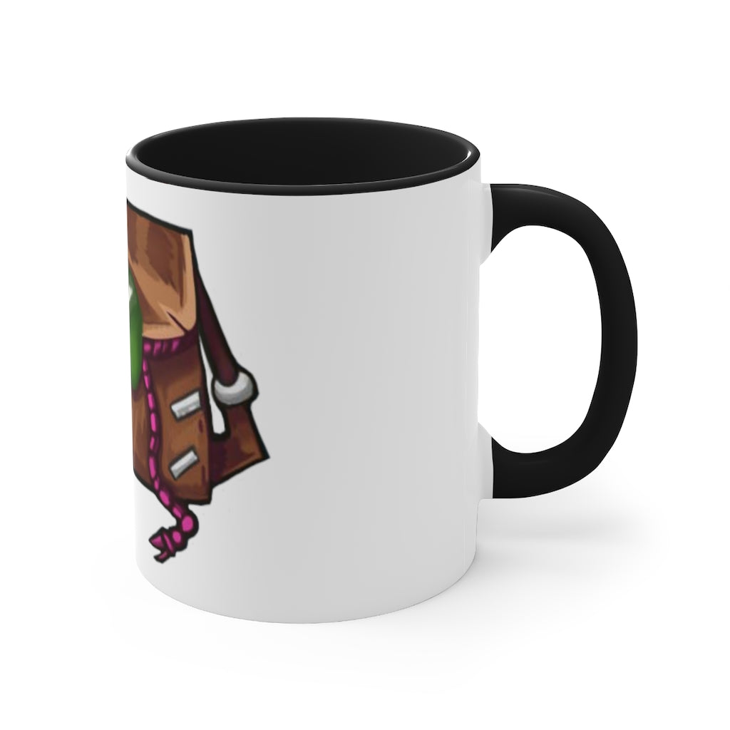 Brown Bag Accent Coffee Mug with two-tone design and C-handle, showcasing vibrant colored interior and handle against a white ceramic body.